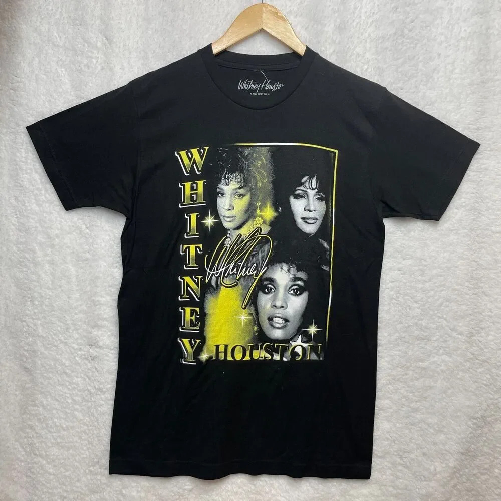 Whitney Houston Black T Shirt Mens Size M Short Sleeve R&B Graphic Singer‎ Tee